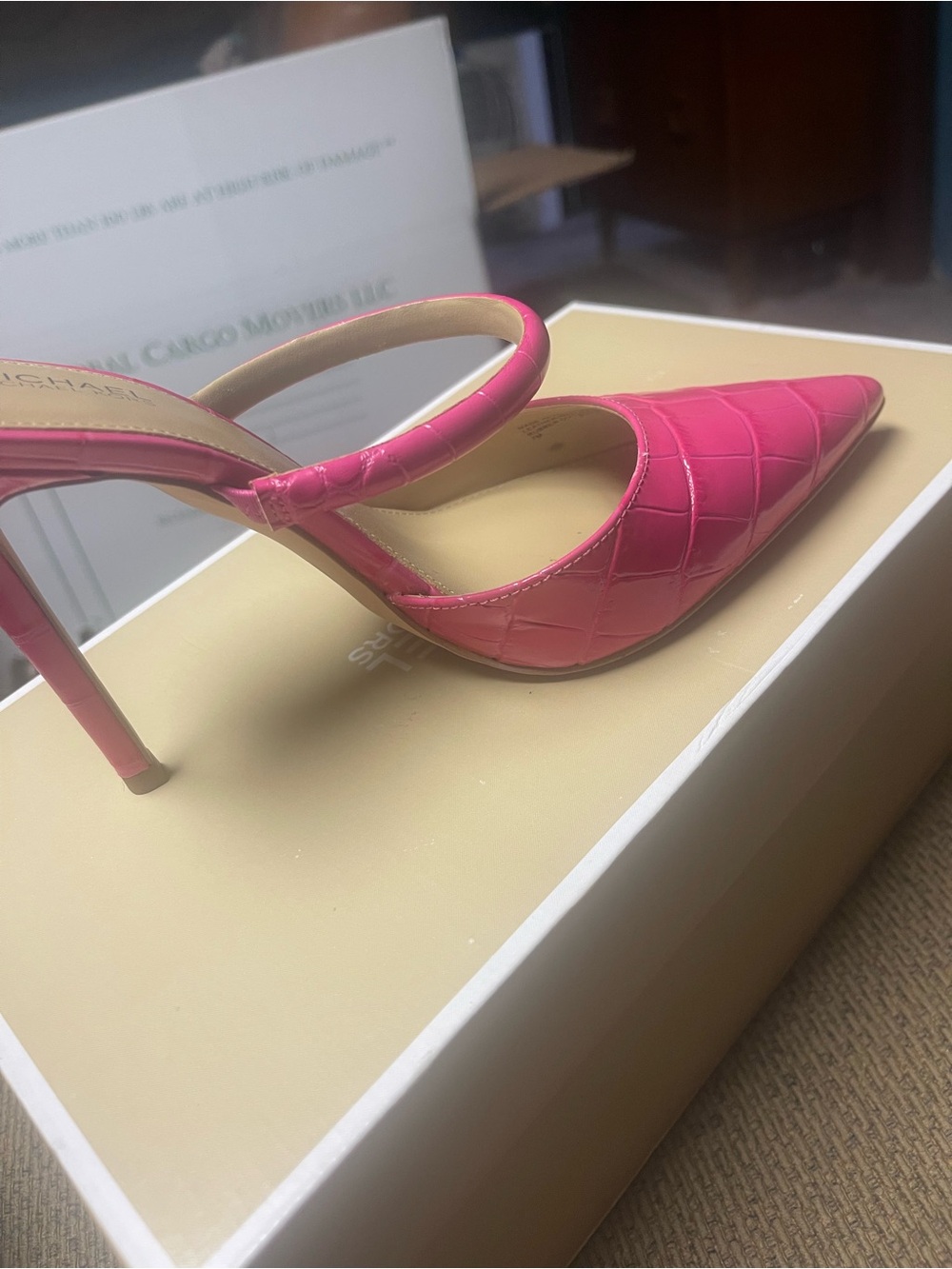Michael Kors Hot Pink Croc-Embossed Stiletto Slide - Picture 6 of 6